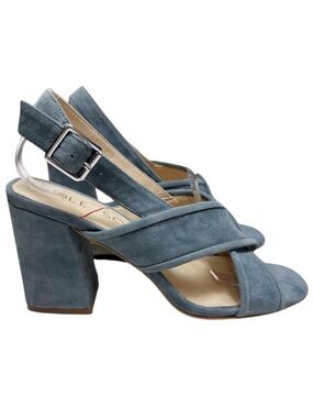 Sole Society So Joree Stone Blue Suede Leather Slingback Block Heels